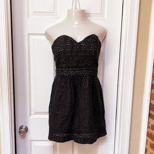 UO Pins & Needles Black Eyelet Strapless Dress